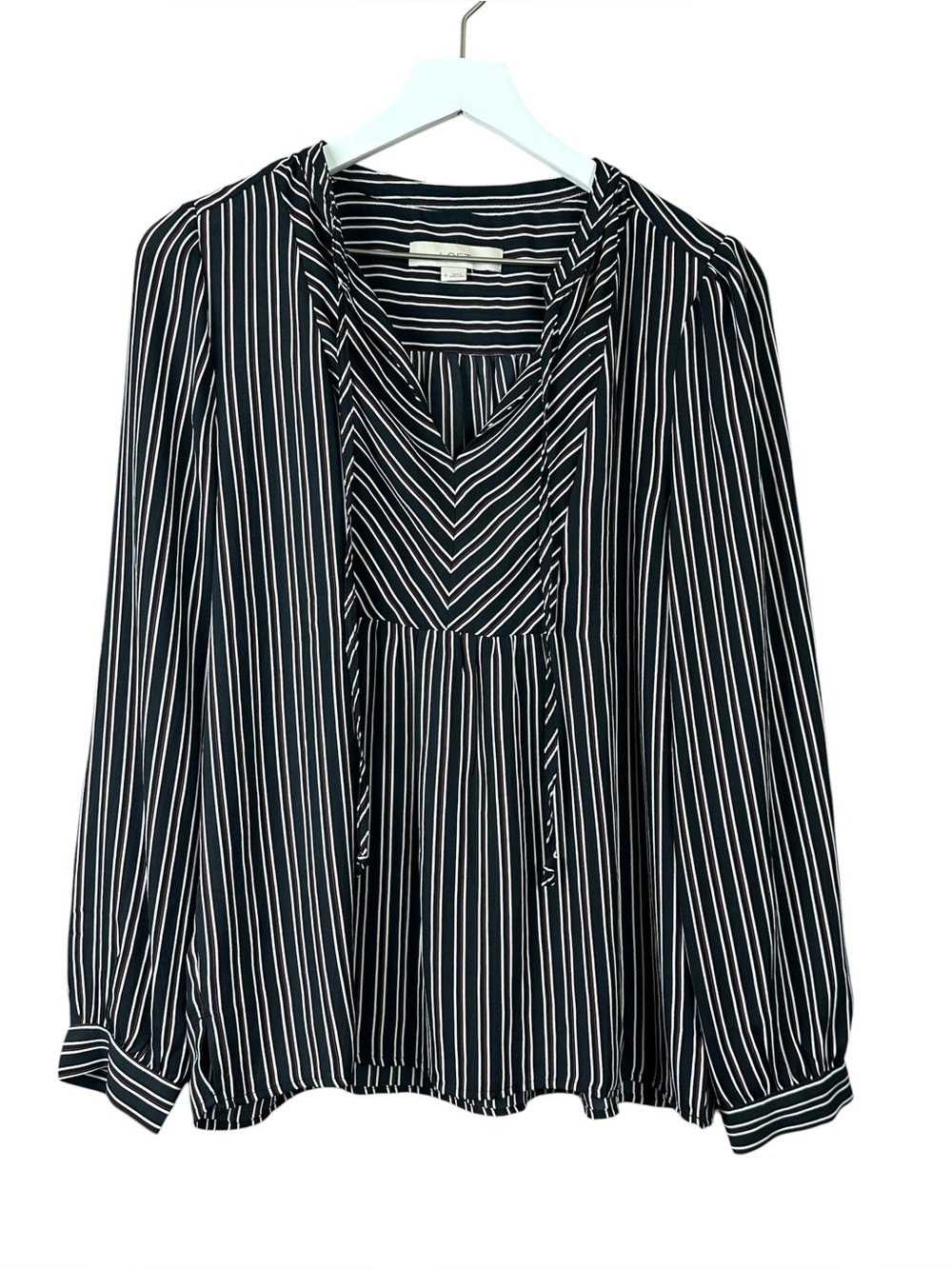 Loft Striped Tie Neckline Blouse Women Sz M